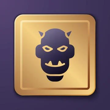 Purple Mask of the devil with horns icon isolated on purple background. Gold Stock Illustration