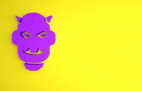 Purple Mask of the devil with horns icon isolated on yellow background. Minim Illustrazione stock