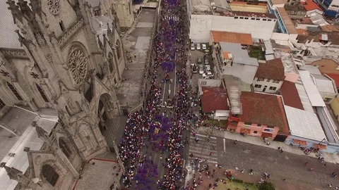 Purple Mass of the Easter Procession Next to the Basilica Stock Footage 75010139