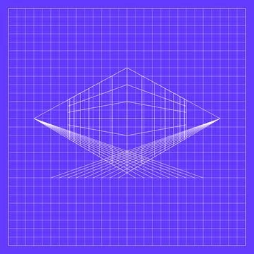 Purple mathematical grid featuring a three-dimensional wireframe geometric shape Stock Illustration