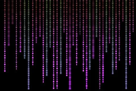 Purple matrix background of binary numbers. Matrix of computer data. Vertical Foto stock