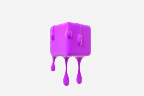 Purple melting cube with liquid drop details, 3d rendering Stock Illustration