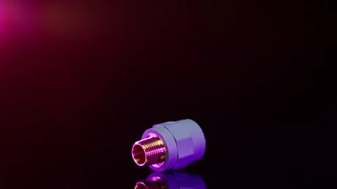 Purple Metal Pipe Fitting Rotating, Dark Studio Product Shot Stock Footage 342285630