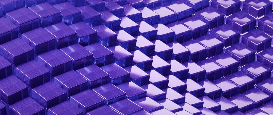 Purple Metallic Geometric Array 3D Abstract Background with Raised Cubes an.. Stock Photos