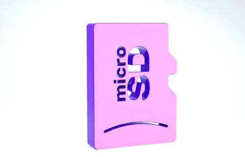 Purple Micro SD memory card icon isolated on white background. 3d illustratio Stock Illustration