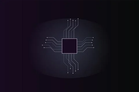 Purple microchip digital processor design for electronic hardware and compu.. Ilustração Stock