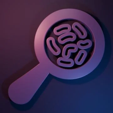 Purple Microorganisms under magnifier icon isolated on purple-blue backgrou.. Stock Illustration