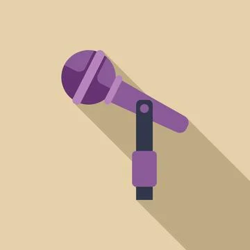 Purple microphone on a stand with long shadow, broadcasting or recording Stock Illustration