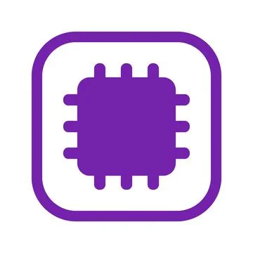 Purple microprocessor chip icon in rounded frame representing computer hard.. Illustration