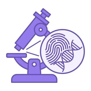Purple Microscope Research Icon. Vector Illustration. Examining Fingerprint.. Stock Illustration