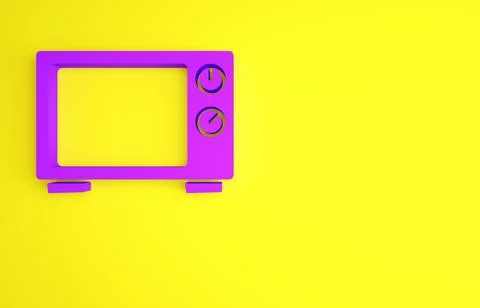 Purple Microwave oven icon isolated on yellow background. Home appliances ico Stock Illustration