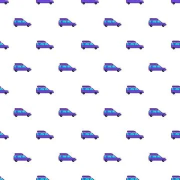 Purple minivans with rooftop cargo boxes seamless pattern Stock Illustration