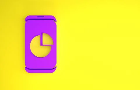 Purple Mobile phone with graph chart icon isolated on yellow background. Repo Stock Illustration