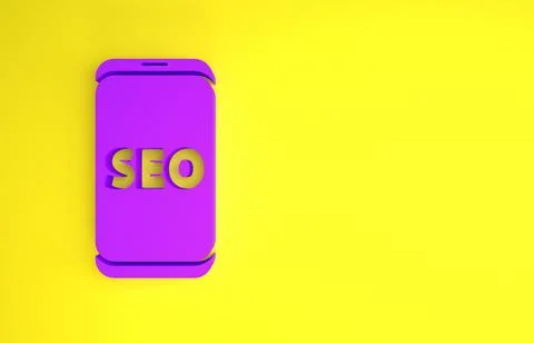 Purple Mobile phone SEO optimization concept icon isolated on yellow backgrou Stock Illustration