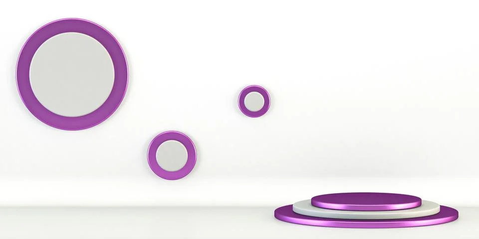 Purple mock up podium with circle frames 3D Stock Illustration