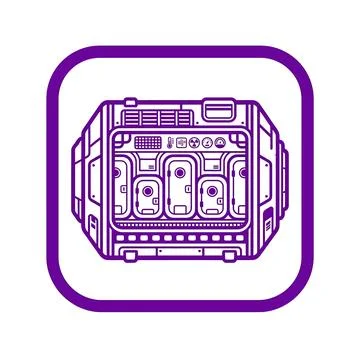 Purple modular space station icon for futuristic research habitation module.. Stock Illustration