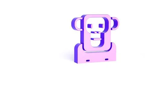 Purple Monkey icon isolated on white background. Minimalism concept. 3d illus Illustrazione stock