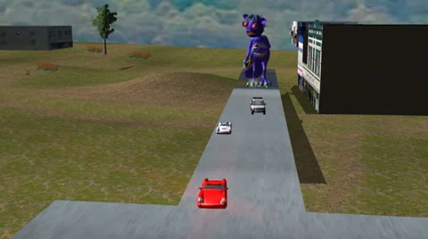 Purple Monster Attacking City  (Front Shot) Stock Footage 33992924