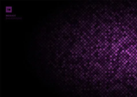 Purple mosaic pixel seamless pattern on fade out black background texture. Stock Illustration
