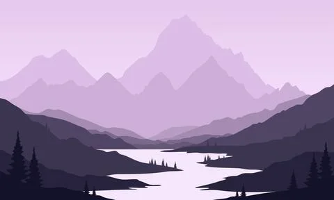 Purple mountain landscape Stock Illustration