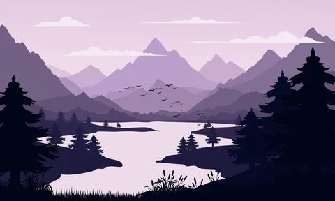 Purple mountain landscape Stock Illustration