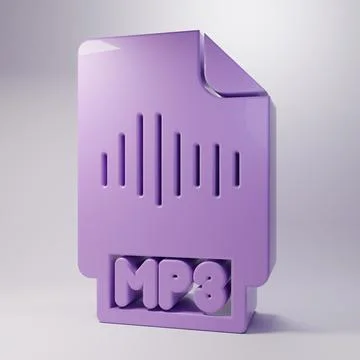 Purple MP3 file document. Download mp3 button icon isolated on grey backgro.. イラスト素材