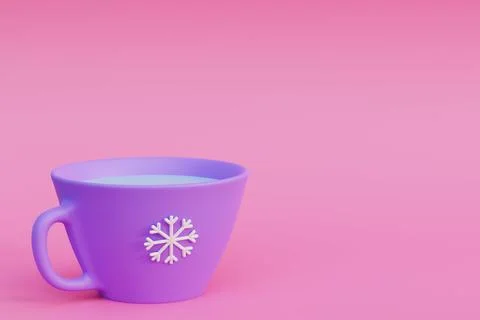 Purple mug with snowflake image, 3d render Illustrazione stock