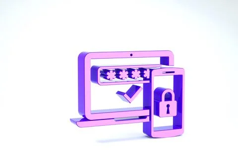Purple Multi factor, two steps authentication icon isolated on white backgrou Stock Illustration