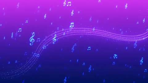 Purple music notes wave glowing blue notes, flowing staff lines, white spark par Stock Footage 340570785
