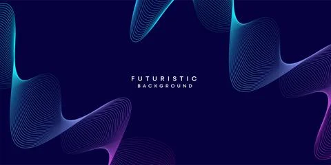 Purple-navy, blue-green gradient smooth wave lines web banner background Stock Illustration