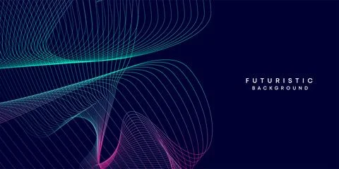 Purple-navy, blue-green gradient smooth wave lines web banner background Stock Illustration