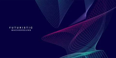 Purple-navy, blue-green gradient smooth wave lines web banner background Ilustração Stock