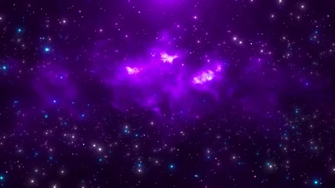 Purple nebula space background glowing cosmic clouds, star particles, and deep g Stock Footage 340418229