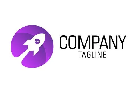Purple Negative Space Rocket Launch Logo Design	 Illustrazione stock