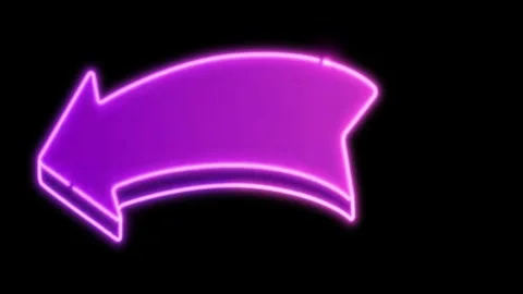 Purple neon arrow pointing left with glowing light effect on a black background Stock Footage 333819288