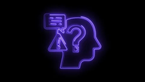 Purple neon brain with exclamation alert question mark and speech bubble an.. Stock Footage 312320004