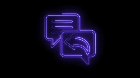 Purple neon chat bubble with reply arrow icon animation on black background Stock Footage 333959735