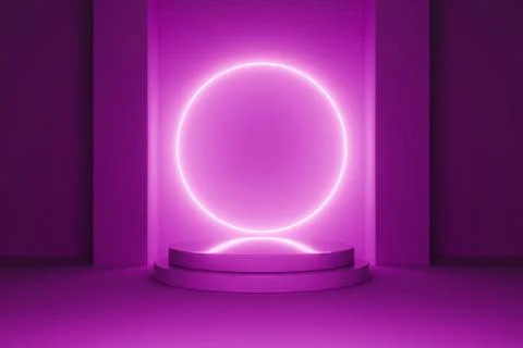Purple neon circle light gate background 3D render Stock Illustration