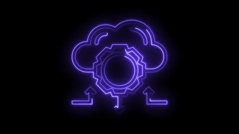 Purple neon cloud computing with gear and arrow connections on black background Stock Footage 322961290