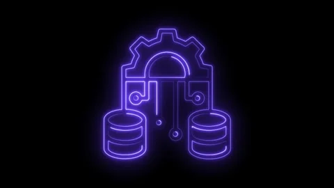 Purple neon database management icon animation depicting big data and server Stock Footage 322961438