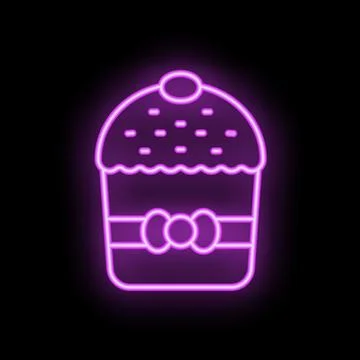 Purple neon easter cake sign with a bow on black background Illustrazione stock