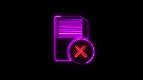 Purple Neon Glowing Document Icon with Red X Symbol on animated Black Backg.. Stock Footage 334122596
