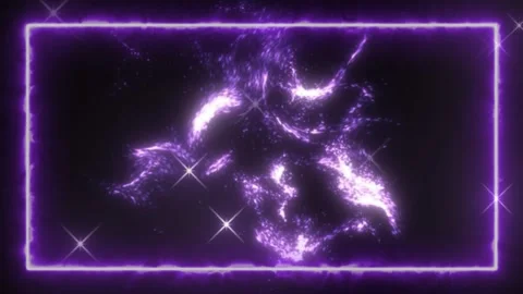 Purple neon glowing rectangular frame with sparkling light particles on dark Vídeo Stock 344366515