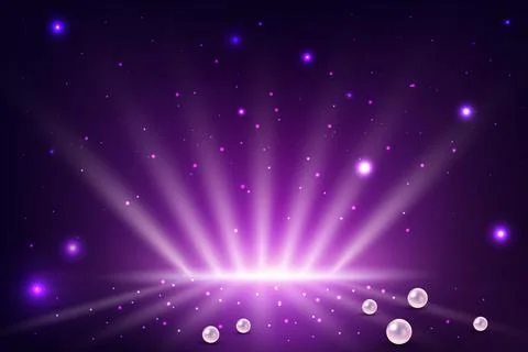 Purple neon gradient background with spotlight rays, 3d pearl, magic glitter Stock Illustration