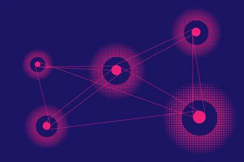 Purple Neon Halftone Abstract Background with Circular Tech Elements Stock Illustration