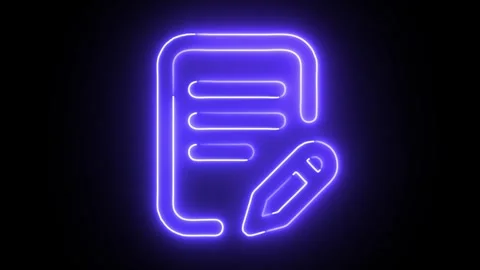 Purple neon icon of document and pencil animating on black background, conc.. Stock Footage 345547962