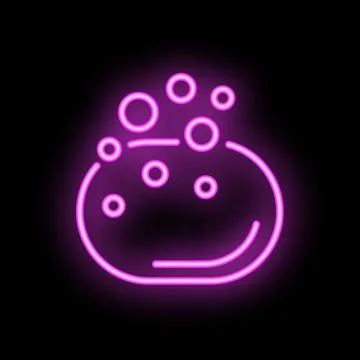 Purple neon icon of soap creating foam bubbles on black background Stock Illustration