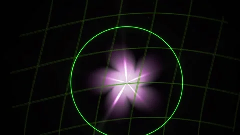 Purple neon light circle on black background with grid lines science techno.. Stock Footage 336707579