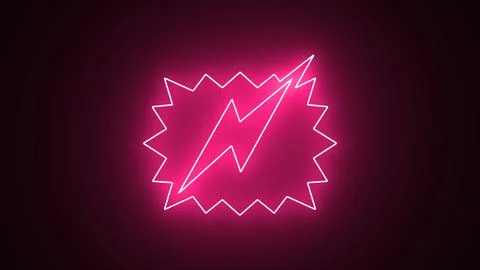 Purple neon light lightning bolt icon isolated in black background. Electri.. Stock Illustration