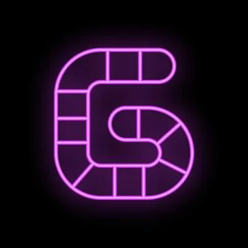 Purple neon light number six on black background glowing Stock Illustration